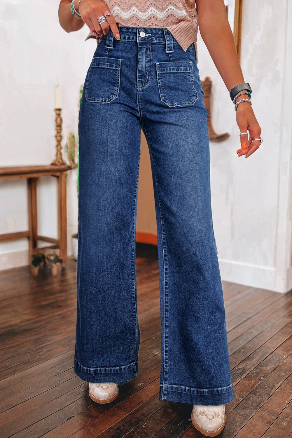 Crowned Energy CO. Sail Blue / 4 / 71%Cotton+27.5%Polyester+1.5%Elastane Dear-Lover Dropshipping Bottoms/Jeans Sail Blue Wide Leg Pocketed High Waist Jeans