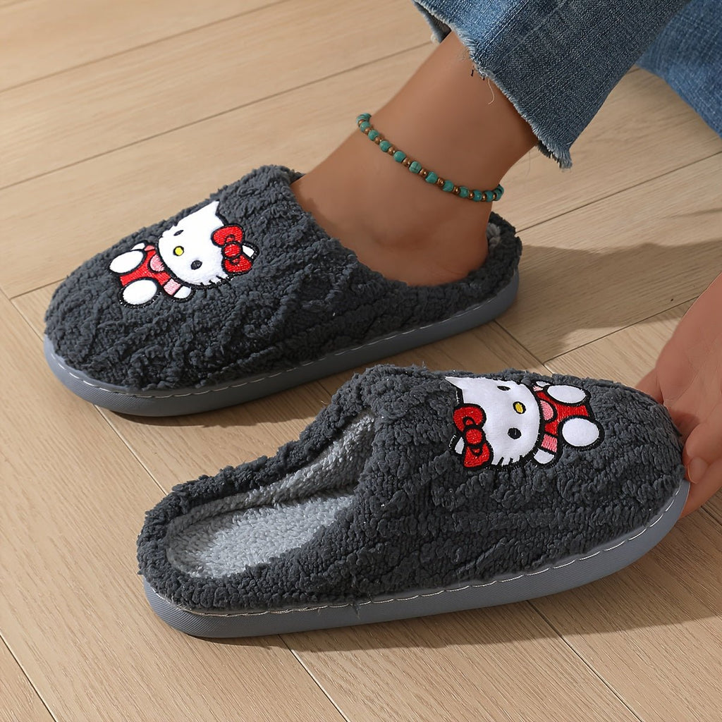 Sanrio Authentic Winter Slippers, Warm Lining, Hello Kitty Embroidery Design - Crowned Energy CO.