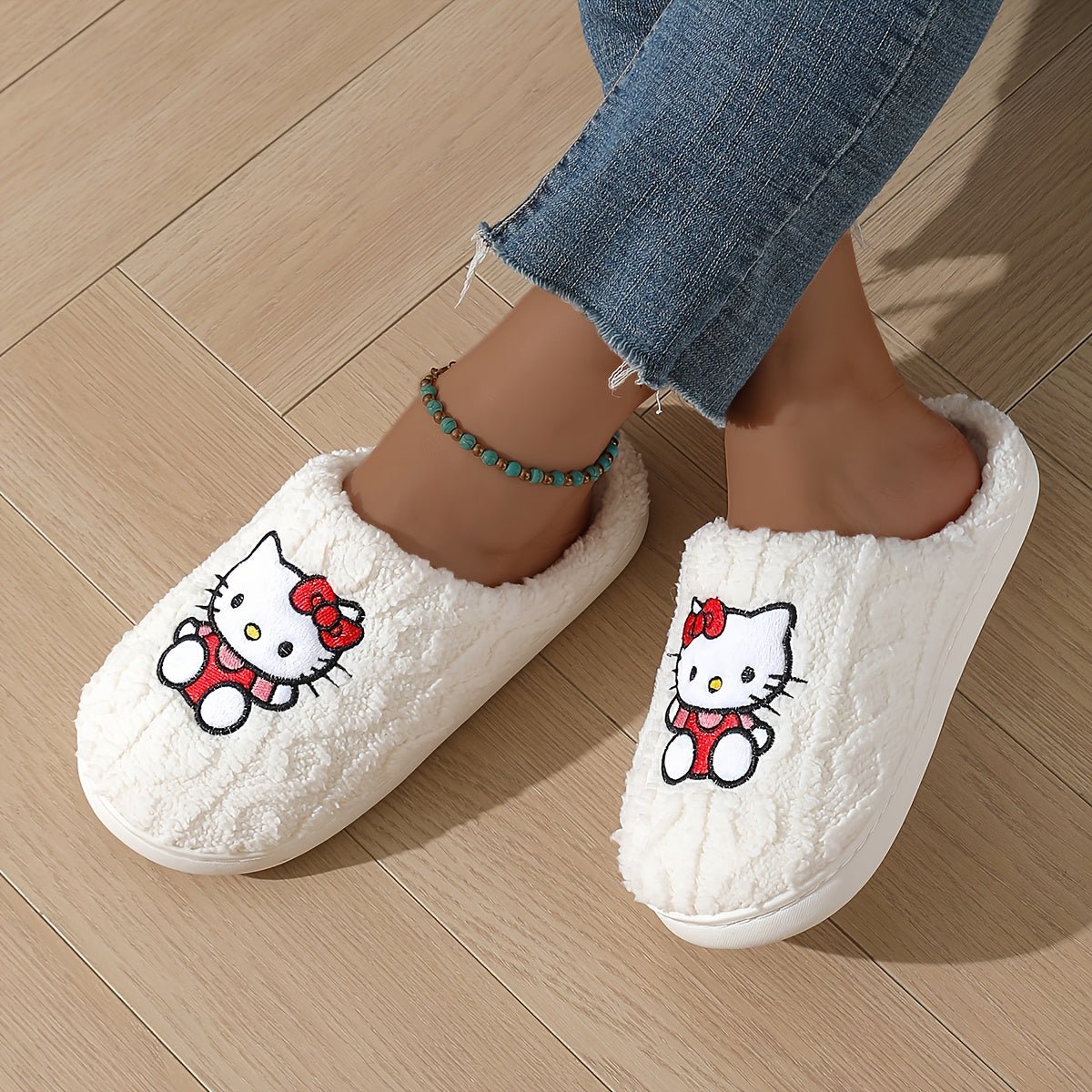 Sanrio Authentic Winter Slippers, Warm Lining, Hello Kitty Embroidery Design - Crowned Energy CO.