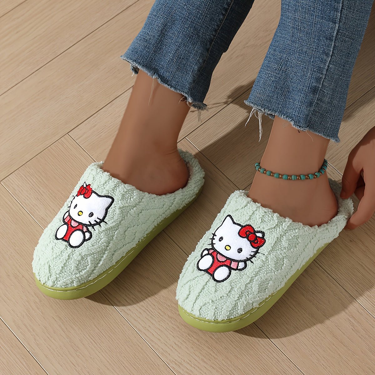 Sanrio Authentic Winter Slippers, Warm Lining, Hello Kitty Embroidery Design - Crowned Energy CO.