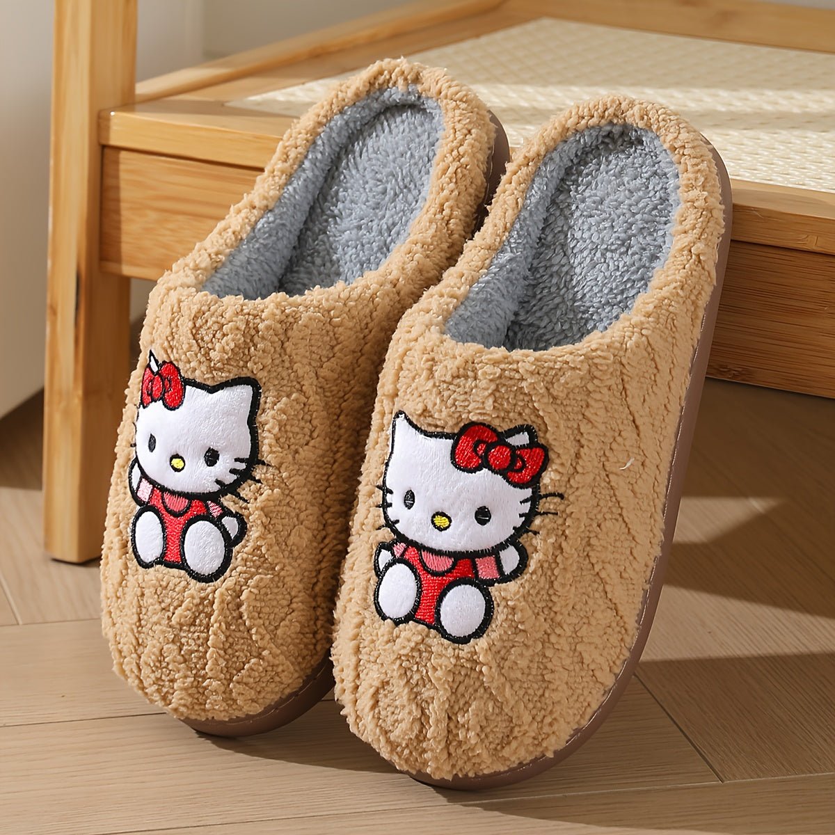 Sanrio Authentic Winter Slippers, Warm Lining, Hello Kitty Embroidery Design - Crowned Energy CO.