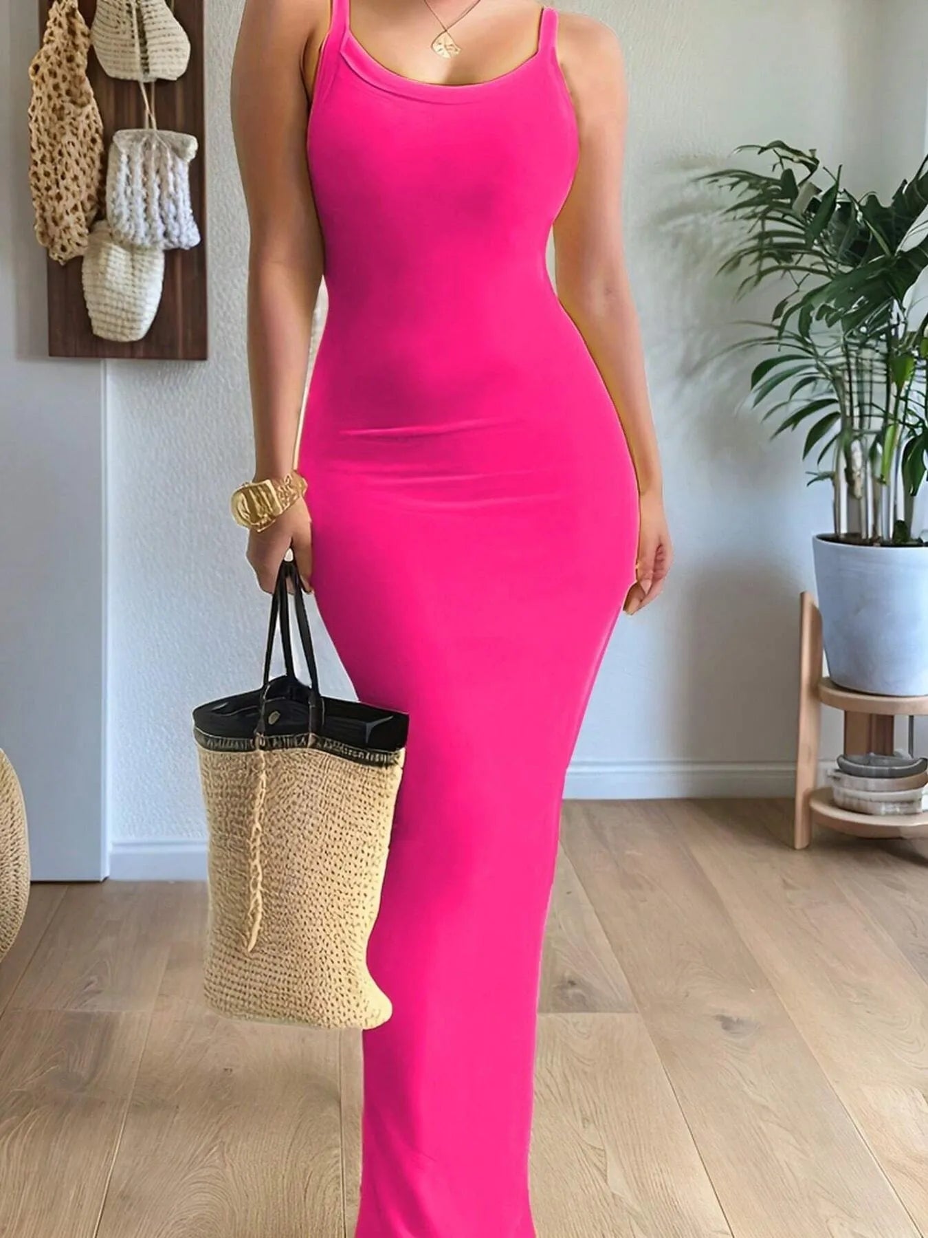 Crowned Energy CO. Hot Pink / XS Trendsi Dresses/Maxi Dresses Scoop Neck Maxi Cami Dress