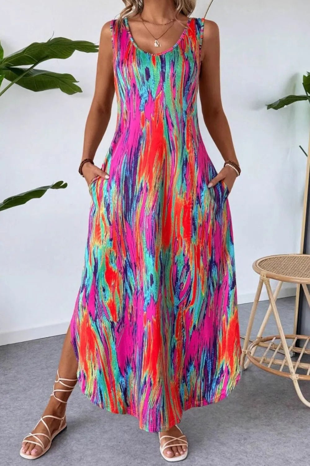 Crowned Energy CO. Hot Pink / S Trendsi Dresses Scoop Neck Sleeveless Dress with Pockets