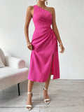 Side Slit Cutout Single Shoulder Dress - Crowned Energy CO.