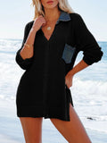 Side Slit Openwork Collared Neck Cover - Up - Crowned Energy CO.