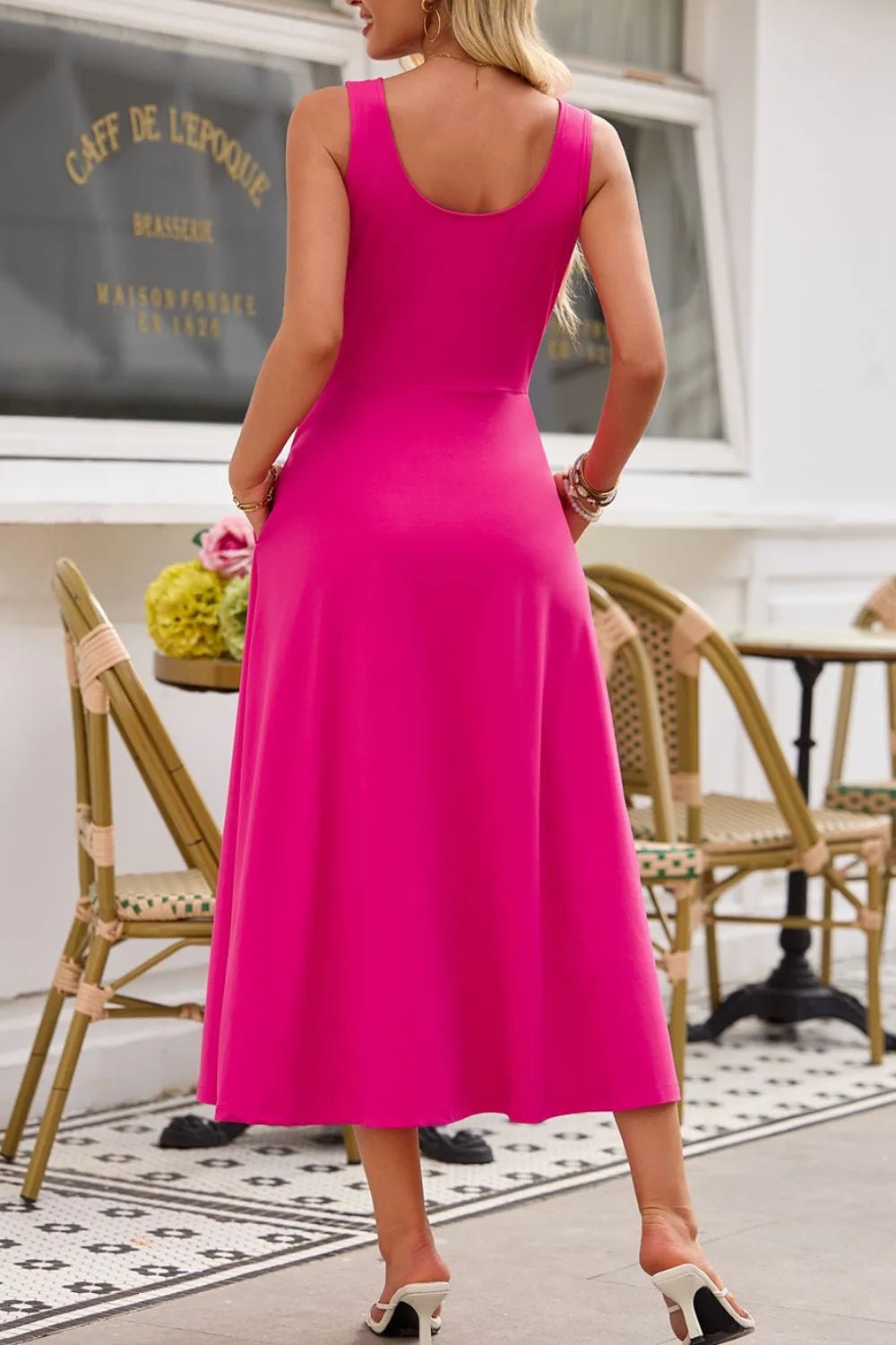 Crowned Energy CO. Hot Pink / S Trendsi Dresses/Maxi Dresses Side Slit Scoop Neck Wide Strap Dress