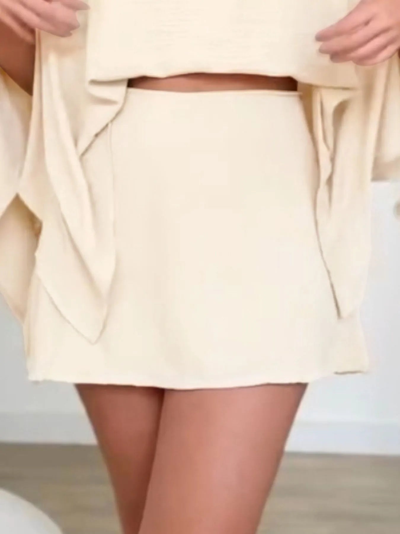 Crowned Energy CO. Tan / S Trendsi OUTFIT SET Side Slit Top and Mini Skirt Set