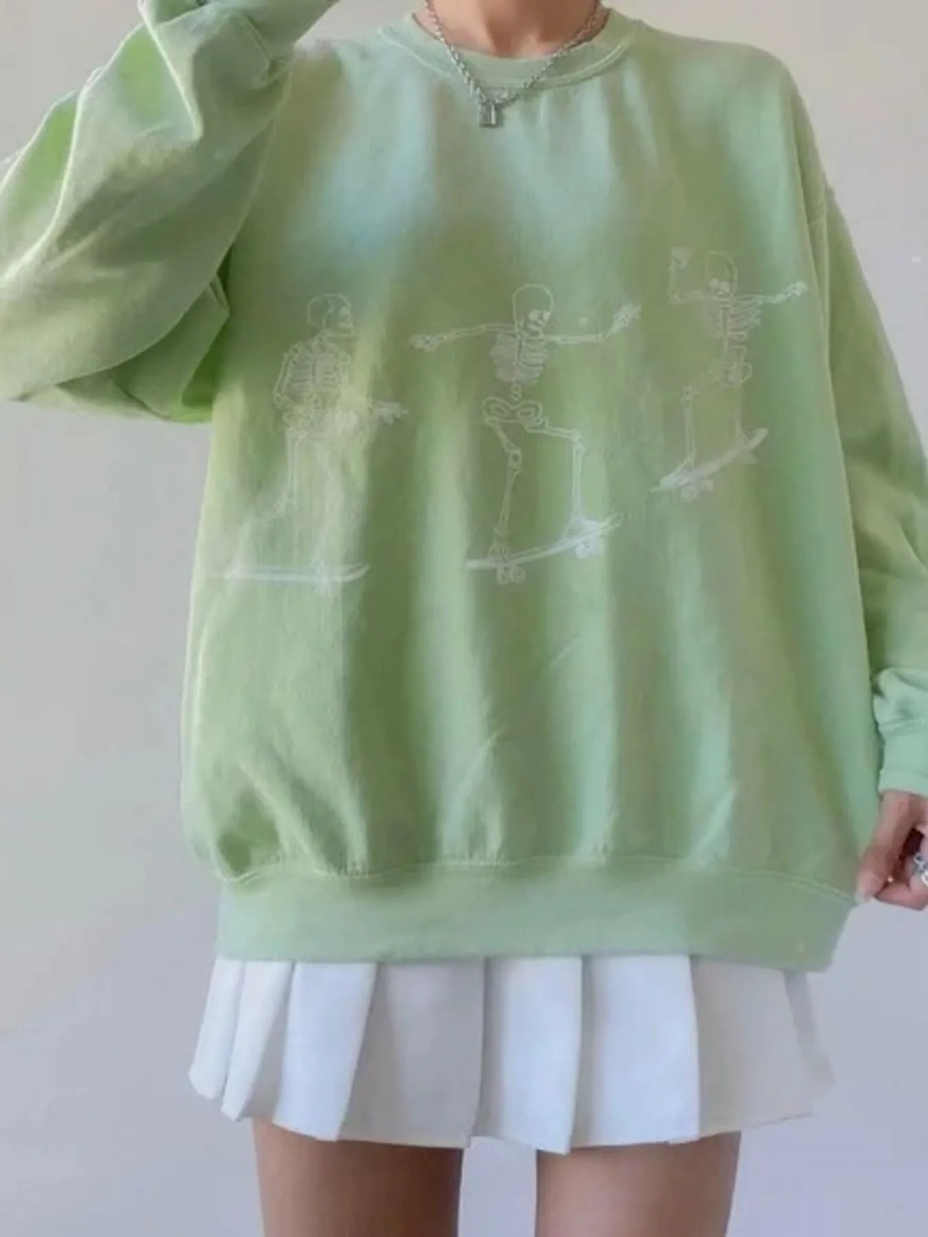 Crowned Energy CO. Gray / S Trendsi Sweaters & Cardigans/Cardigans Skeleton Graphic Oversized Sweatshirt