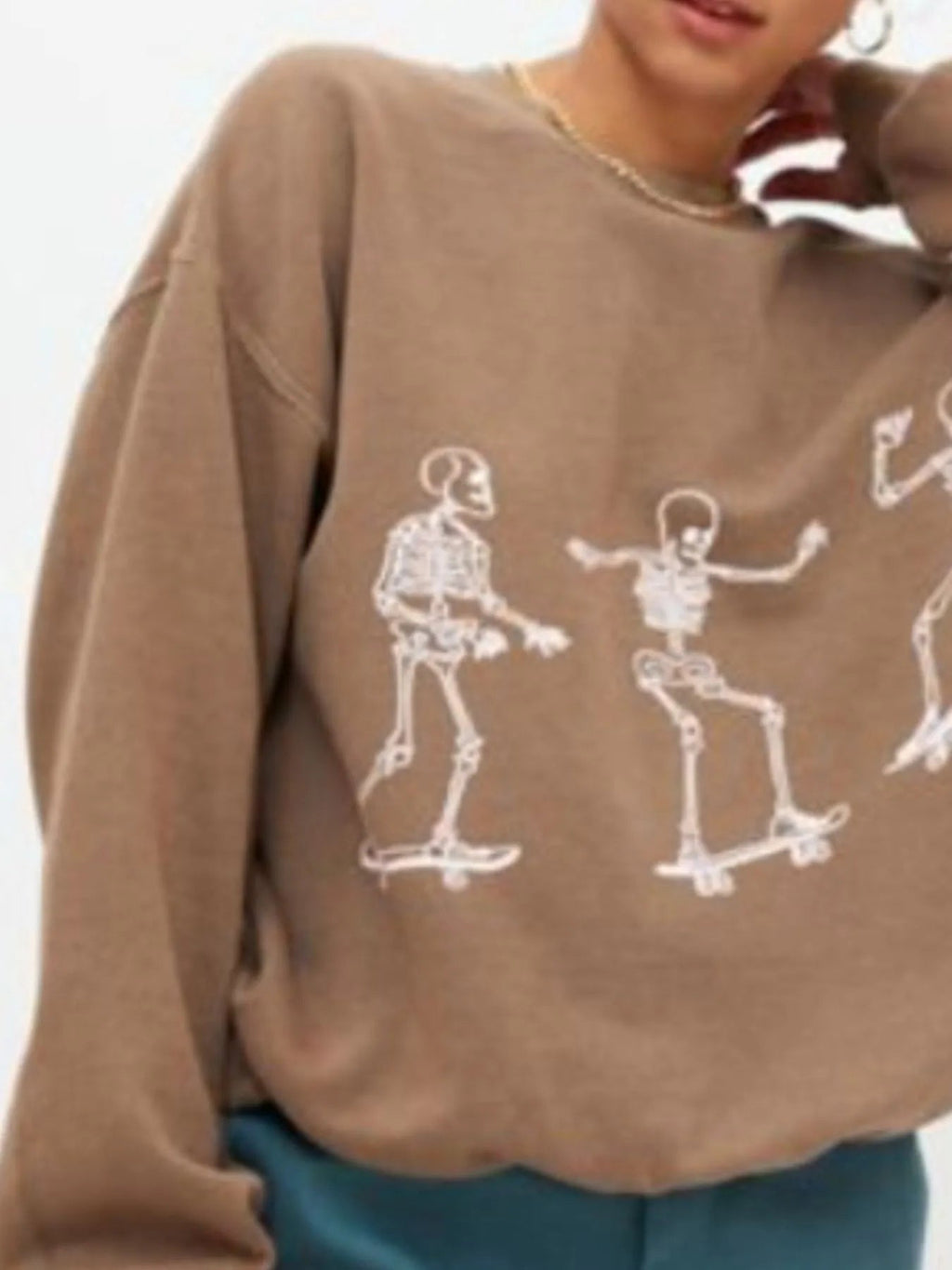 Crowned Energy CO. Gray / S Trendsi Sweaters & Cardigans/Cardigans Skeleton Graphic Oversized Sweatshirt