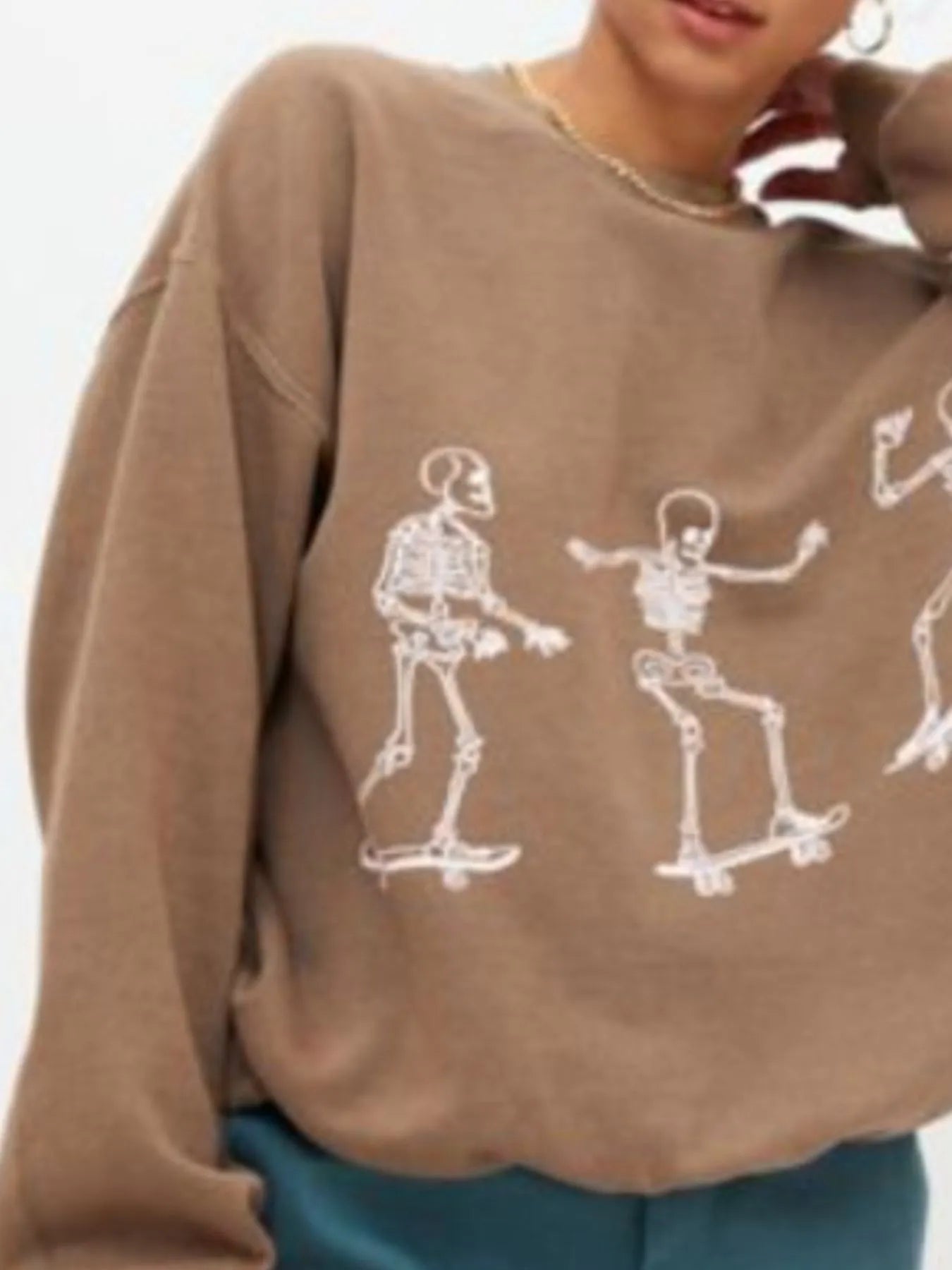 Crowned Energy CO. Gray / S Trendsi Sweaters & Cardigans/Cardigans Skeleton Graphic Oversized Sweatshirt