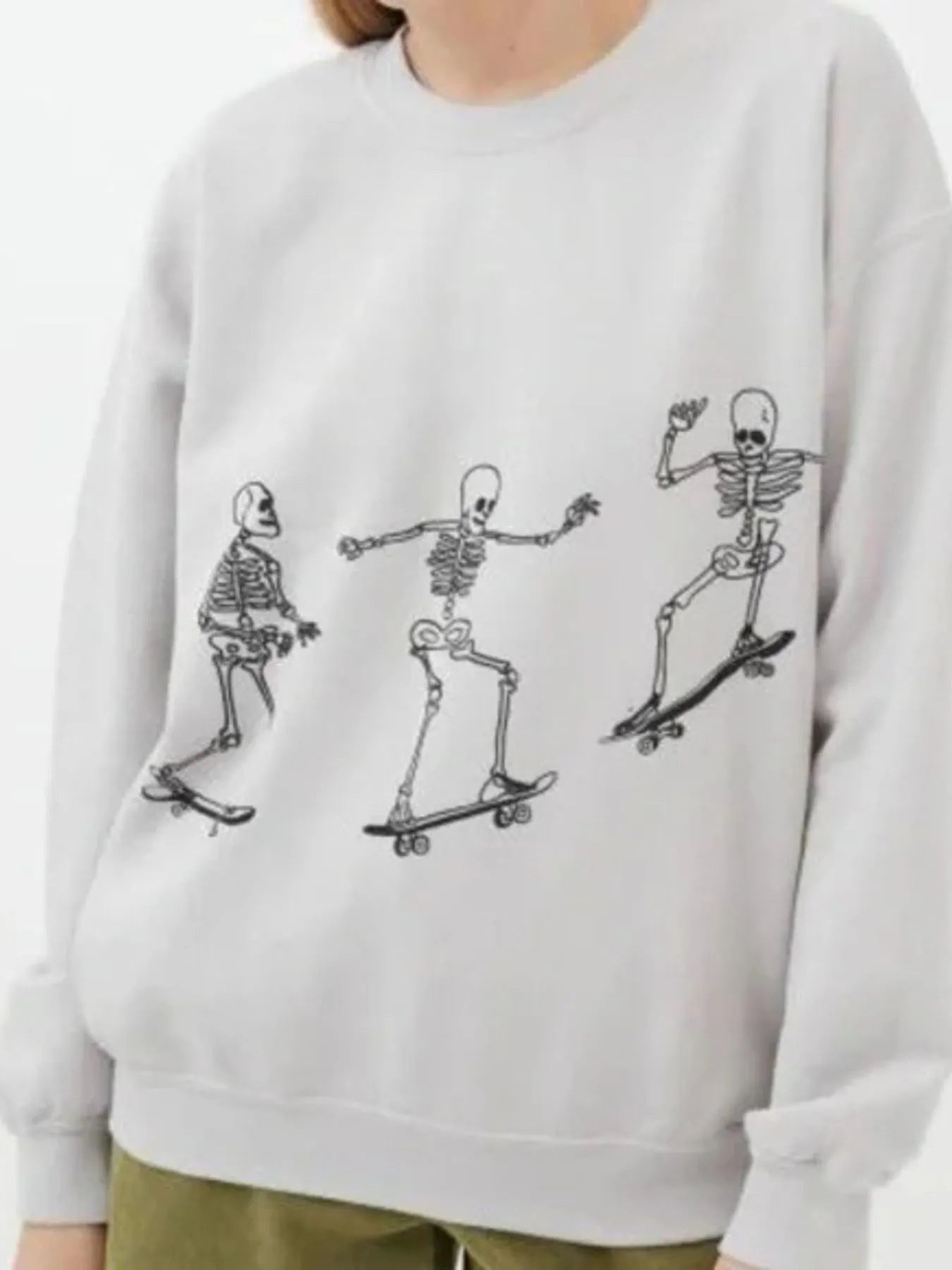 Crowned Energy CO. Gray / S Trendsi Sweaters & Cardigans/Cardigans Skeleton Graphic Oversized Sweatshirt