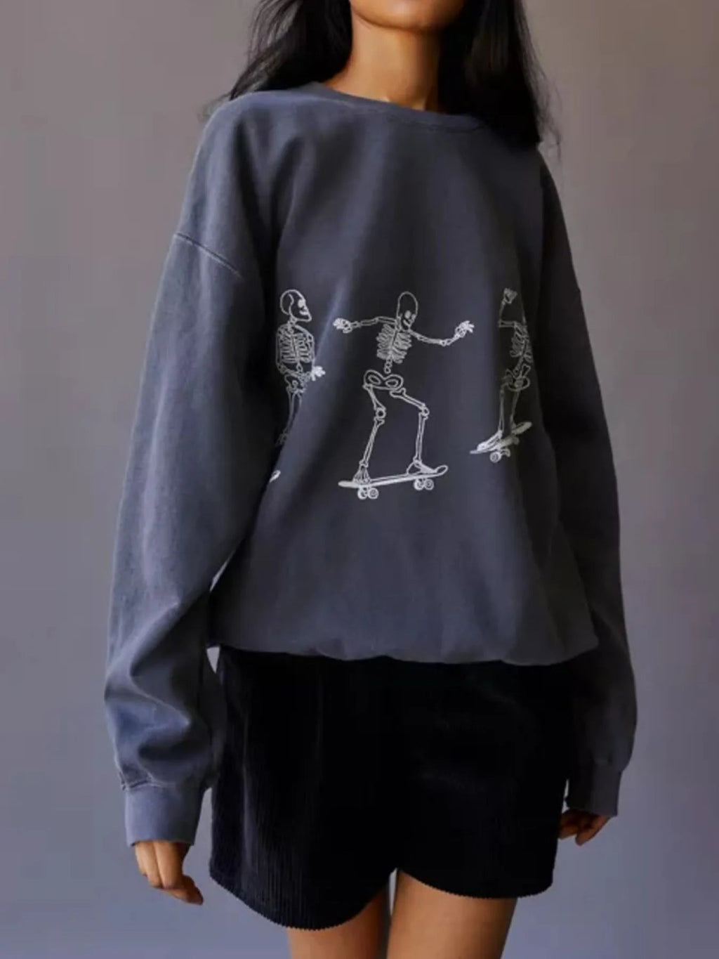 Crowned Energy CO. Gray / S Trendsi Sweaters & Cardigans/Cardigans Skeleton Graphic Oversized Sweatshirt