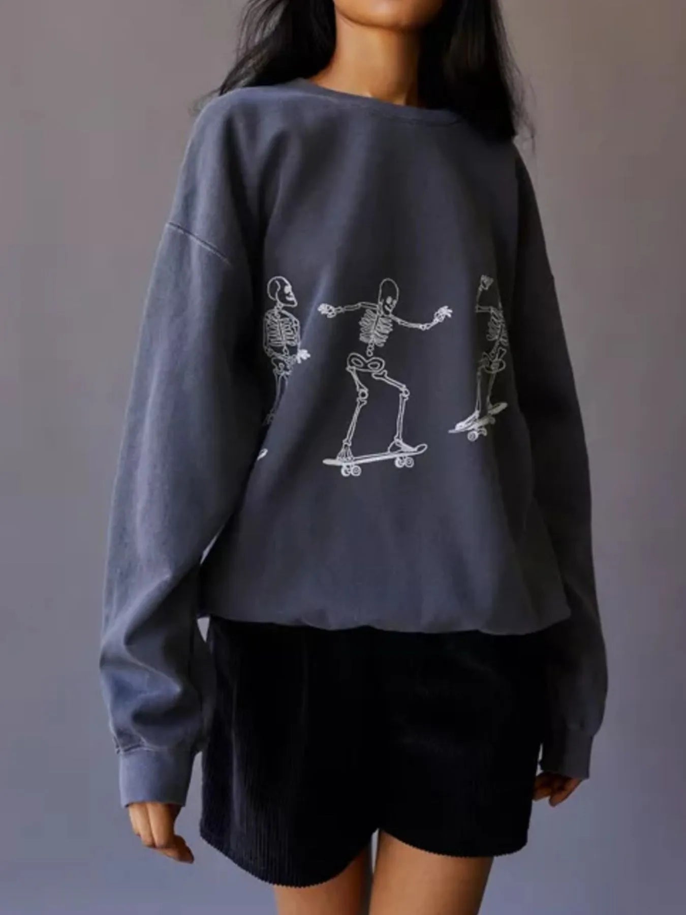 Crowned Energy CO. Gray / S Trendsi Sweaters & Cardigans/Cardigans Skeleton Graphic Oversized Sweatshirt