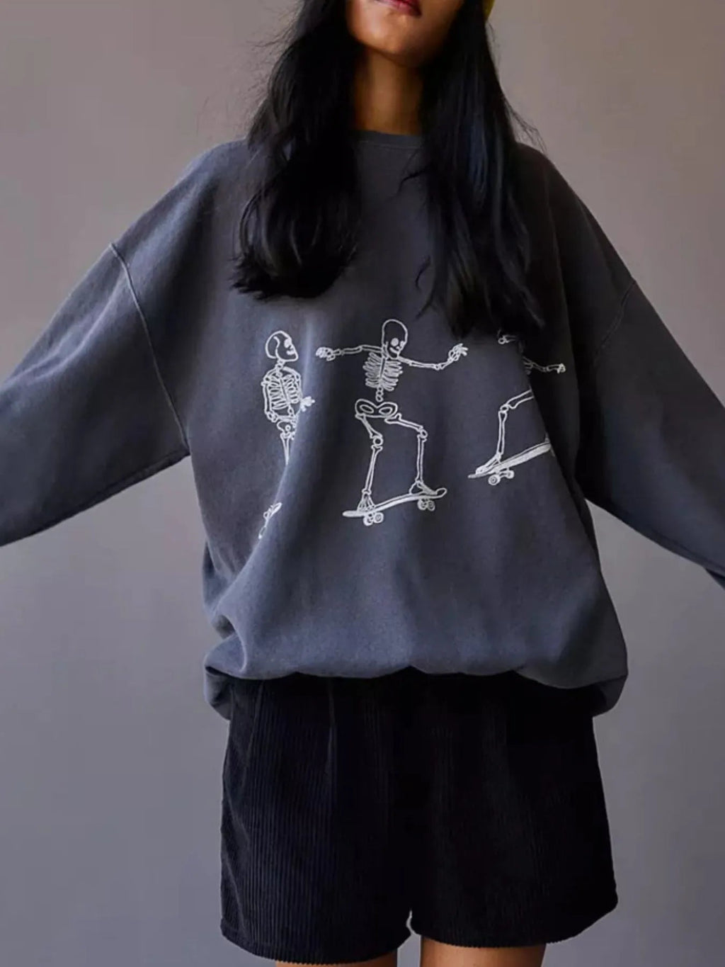 Crowned Energy CO. Gray / S Trendsi Sweaters & Cardigans/Cardigans Skeleton Graphic Oversized Sweatshirt