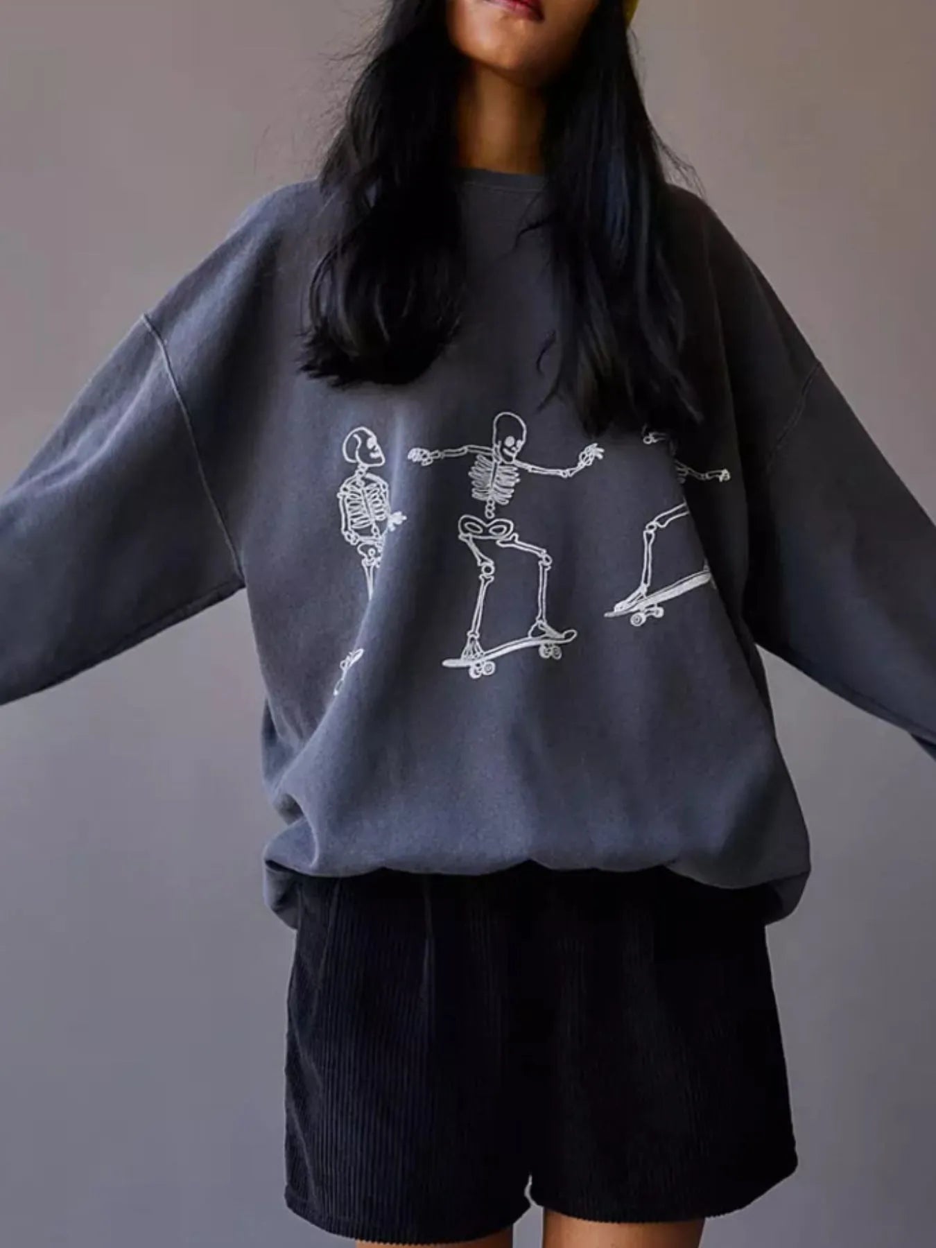 Crowned Energy CO. Gray / S Trendsi Sweaters & Cardigans/Cardigans Skeleton Graphic Oversized Sweatshirt