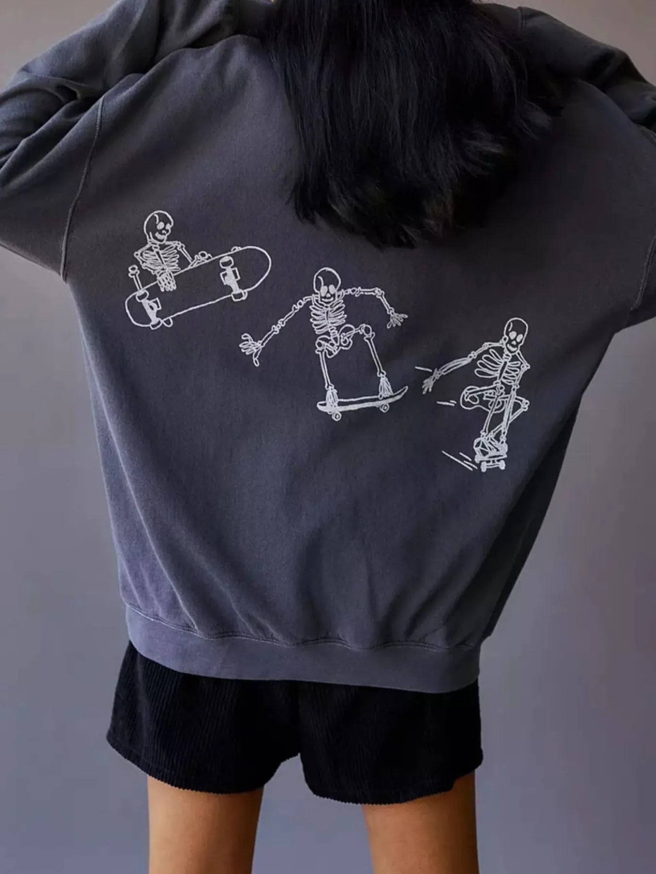 Crowned Energy CO. Gray / S Trendsi Sweaters & Cardigans/Cardigans Skeleton Graphic Oversized Sweatshirt