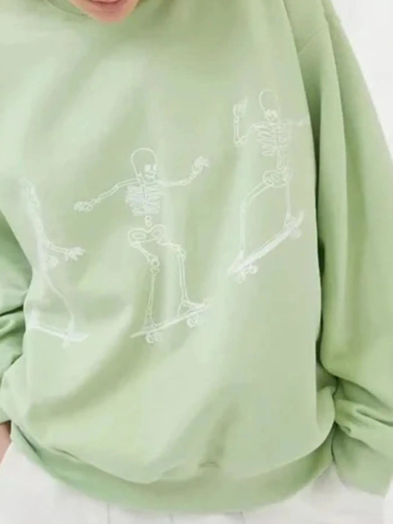 Crowned Energy CO. Light Green / S Trendsi Sweaters & Cardigans/Cardigans Skeleton Graphic Oversized Sweatshirt
