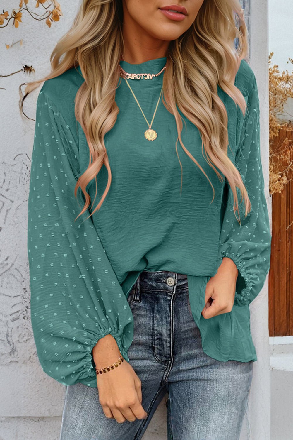 Skobeloff Swiss Dot Balloon Sleeve Loose Blouse - Crowned Energy CO.