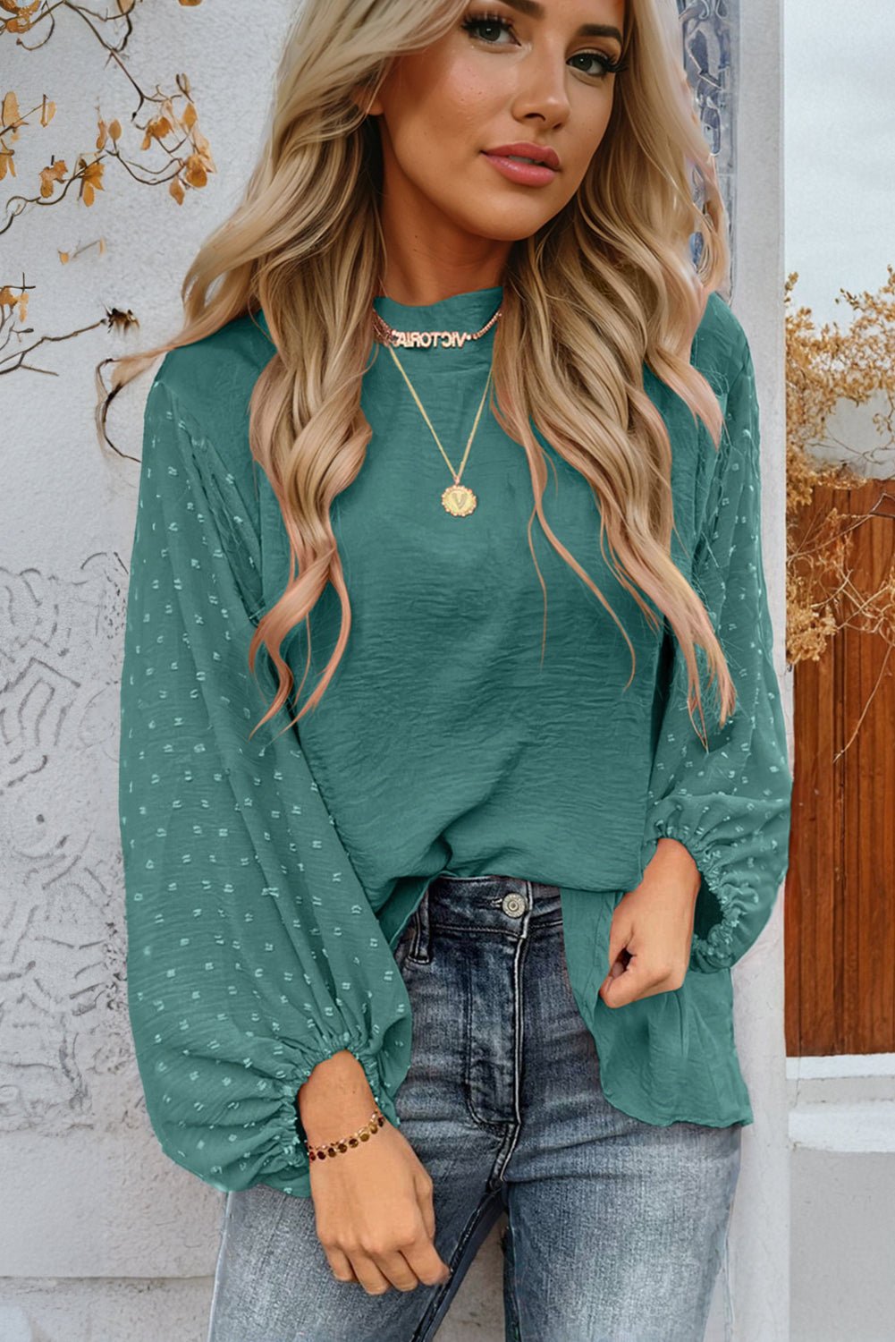 Skobeloff Swiss Dot Balloon Sleeve Loose Blouse - Crowned Energy CO.