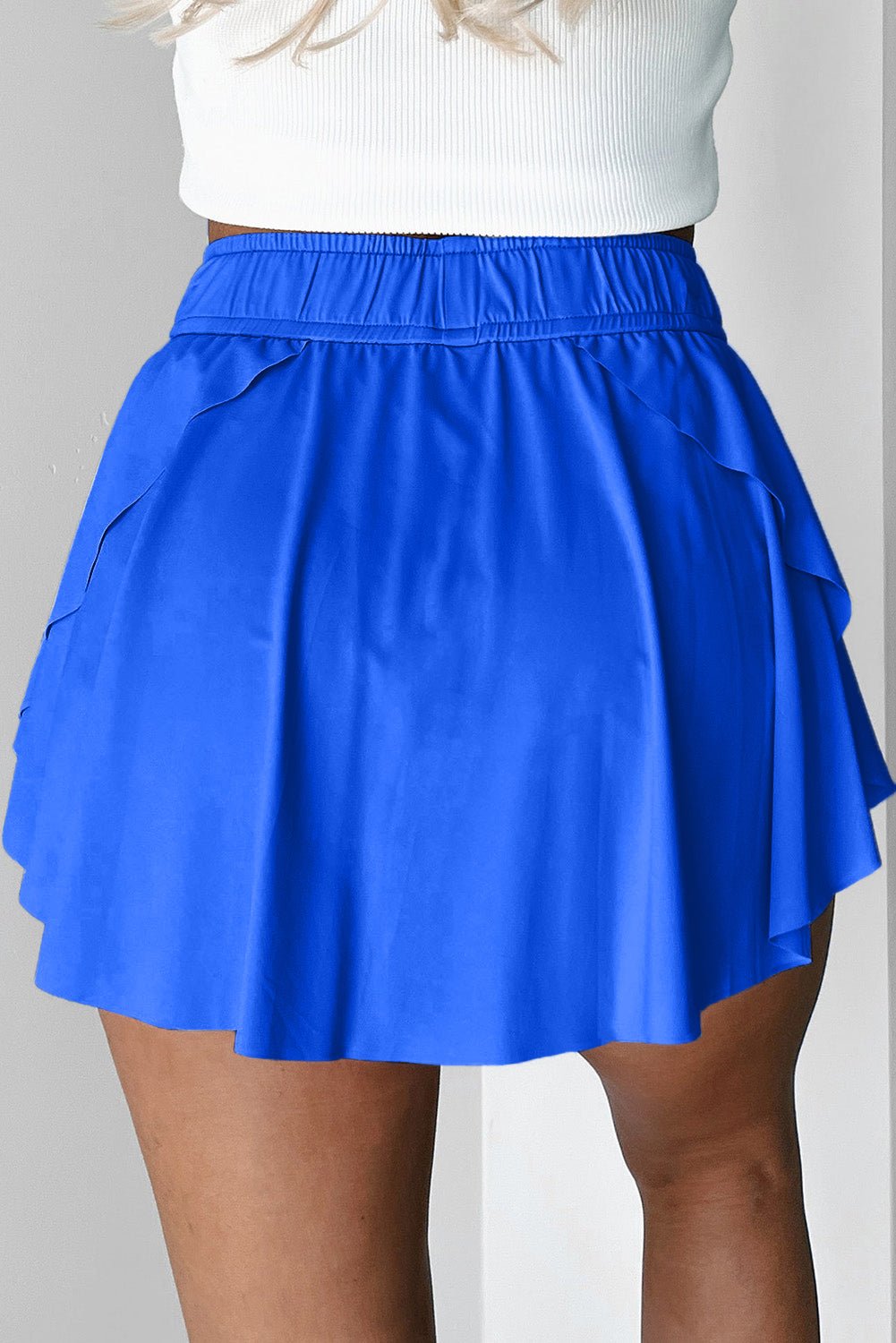 Sky Blue Drawstring Elastic Waistband Lined Tennis Skorts - Crowned Energy CO.
