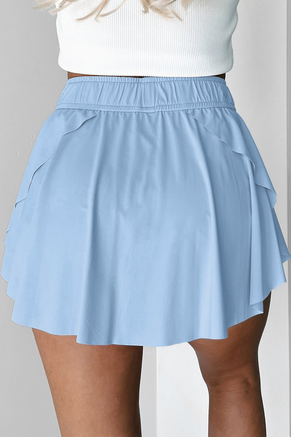 Sky Blue Drawstring Elastic Waistband Lined Tennis Skorts - Crowned Energy CO.