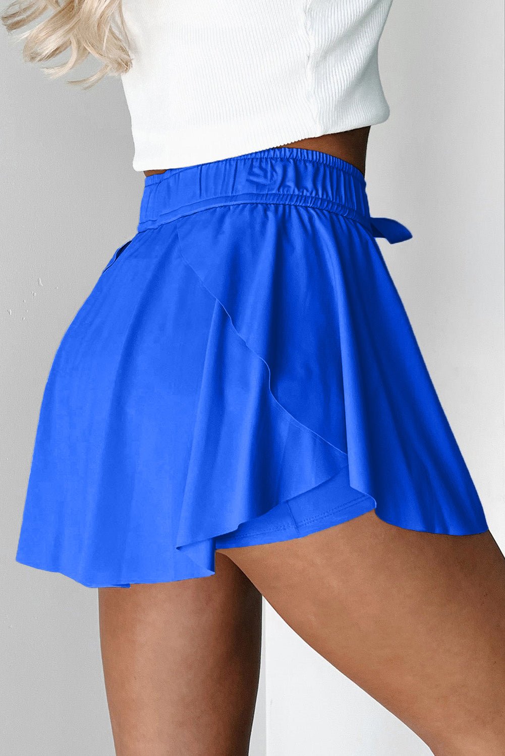 Sky Blue Drawstring Elastic Waistband Lined Tennis Skorts - Crowned Energy CO.