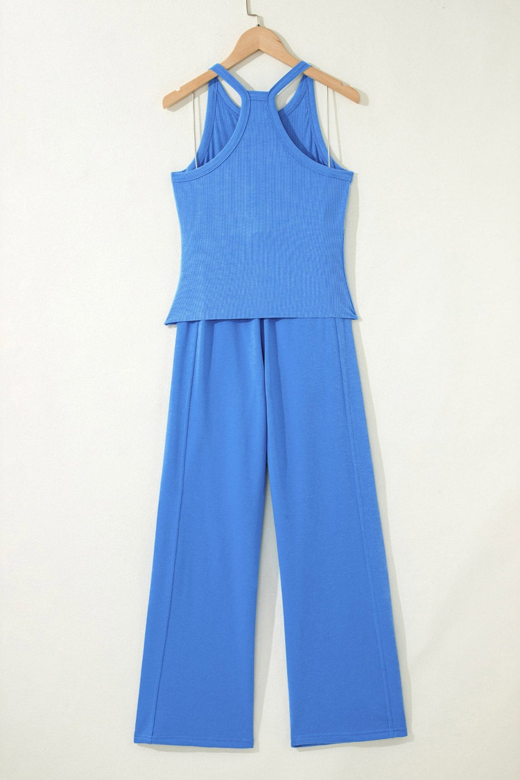 Sky Blue Slim Ribbed Tank Top and Sweatpants Set - Crowned Energy CO.