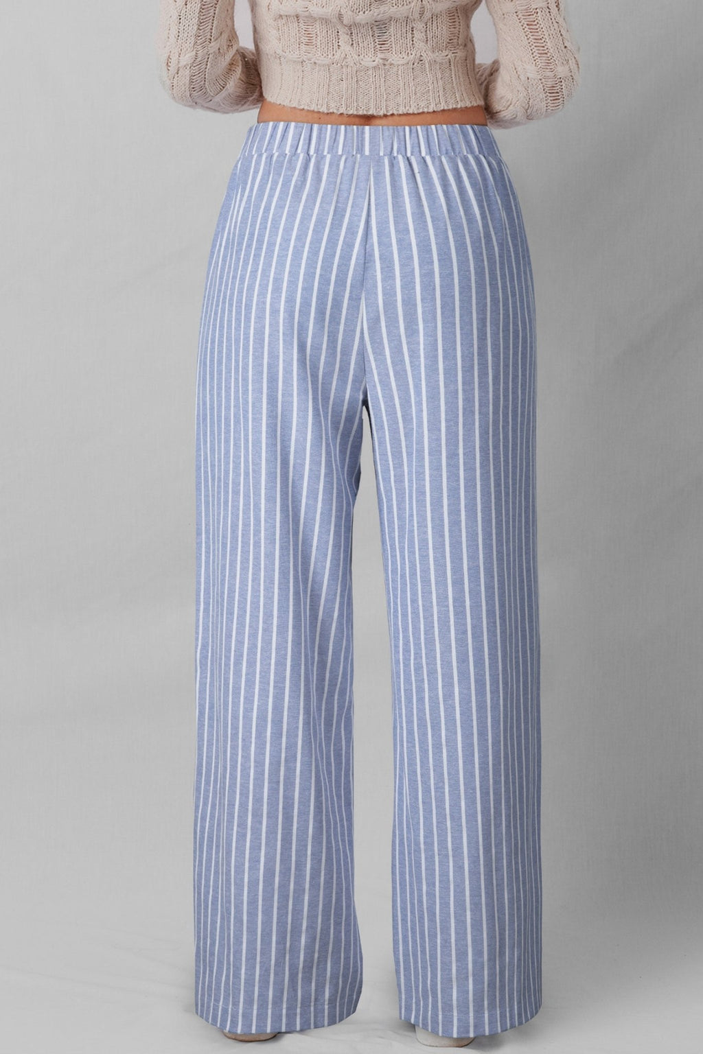 Sky Blue Stripe Buttoned Detail Loose Casual Pants - Crowned Energy CO.