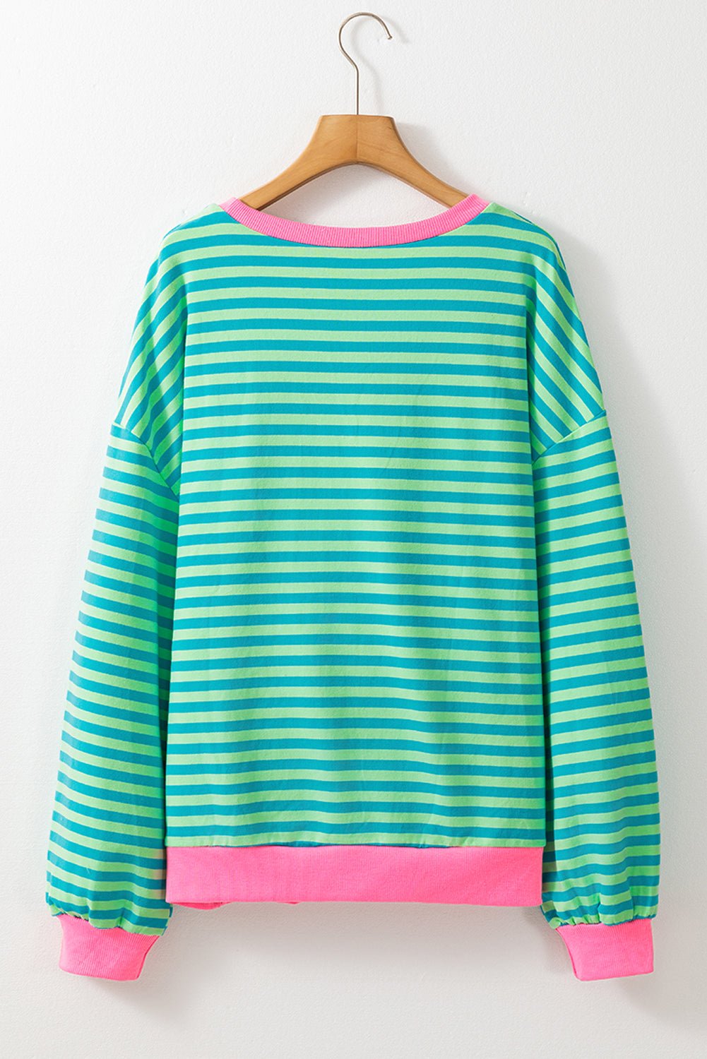 Crowned Energy CO. Sky Blue Stripe / S / 95%Cotton+5%Elastane Dear-Lover Dropshipping Tops/Sweatshirts & Hoodies Sky Blue Stripe Oversized Contrast Trim Pullover Sweatshirt