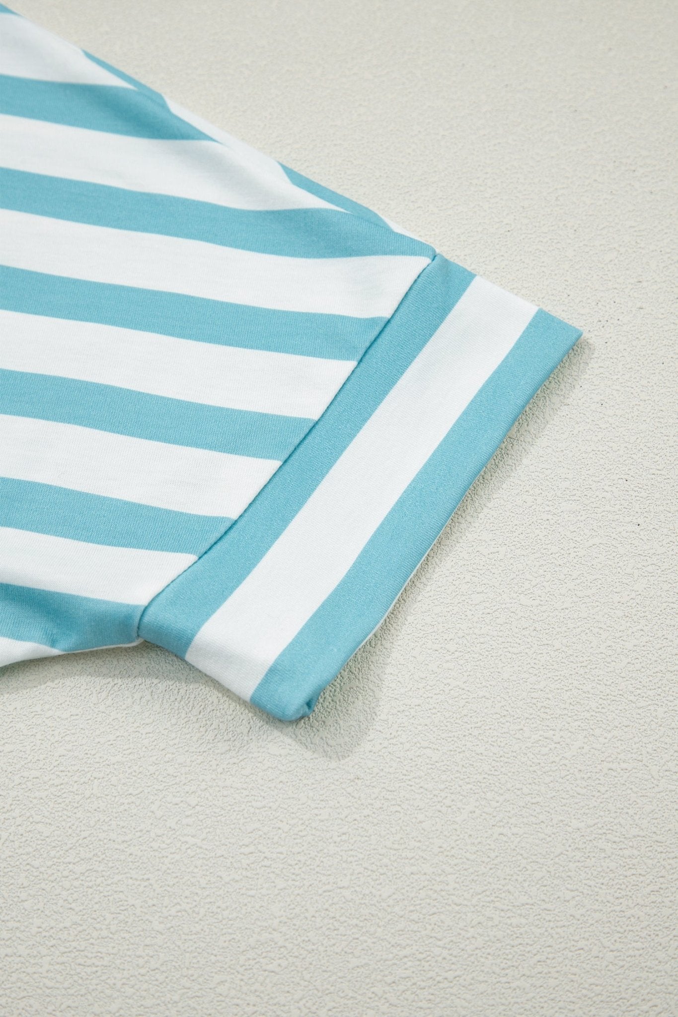 Sky Blue Stripe V Neck Patched Pocket Casual T Shirt - Crowned Energy CO.