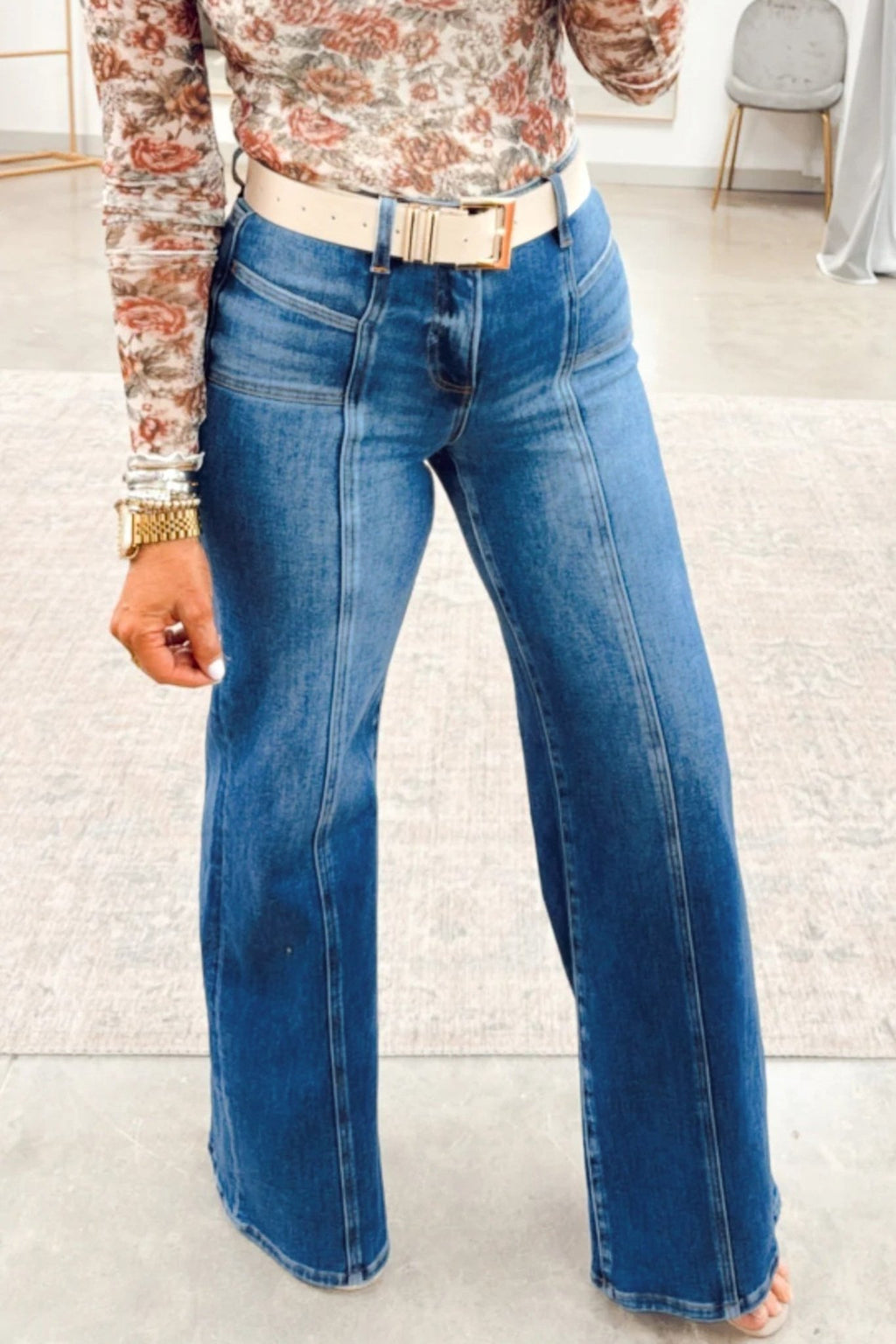 Sky Blue Tailored Seam Detail Womens Shift Jeans - Crowned Energy CO.