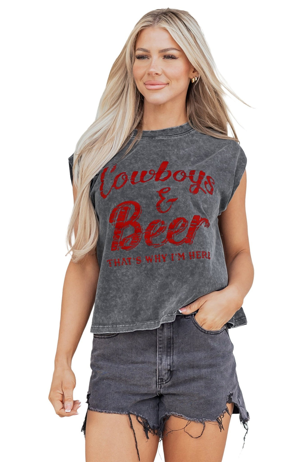 Sleet Cowboy & Beer Western Graphic Mineral Wash Tank Top - Crowned Energy CO.