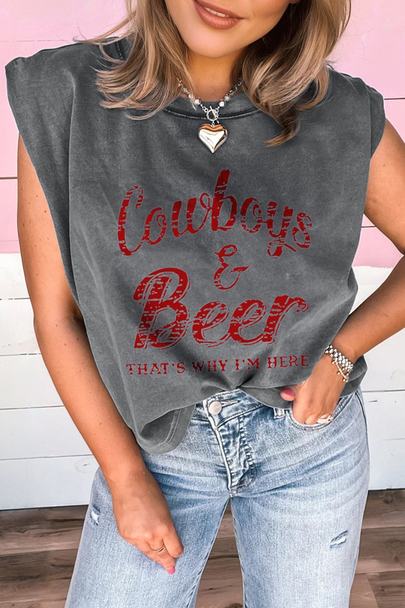 Sleet Cowboy & Beer Western Graphic Mineral Wash Tank Top - Crowned Energy CO.