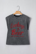 Sleet Cowboy & Beer Western Graphic Mineral Wash Tank Top - Crowned Energy CO.