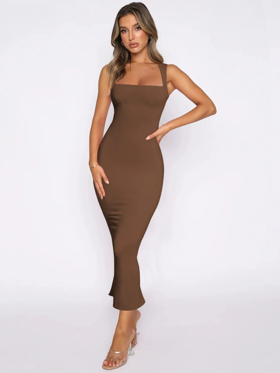 Crowned Energy CO. Brown / S Trendsi Slit Back Sleeveless Maxi Tank Dress