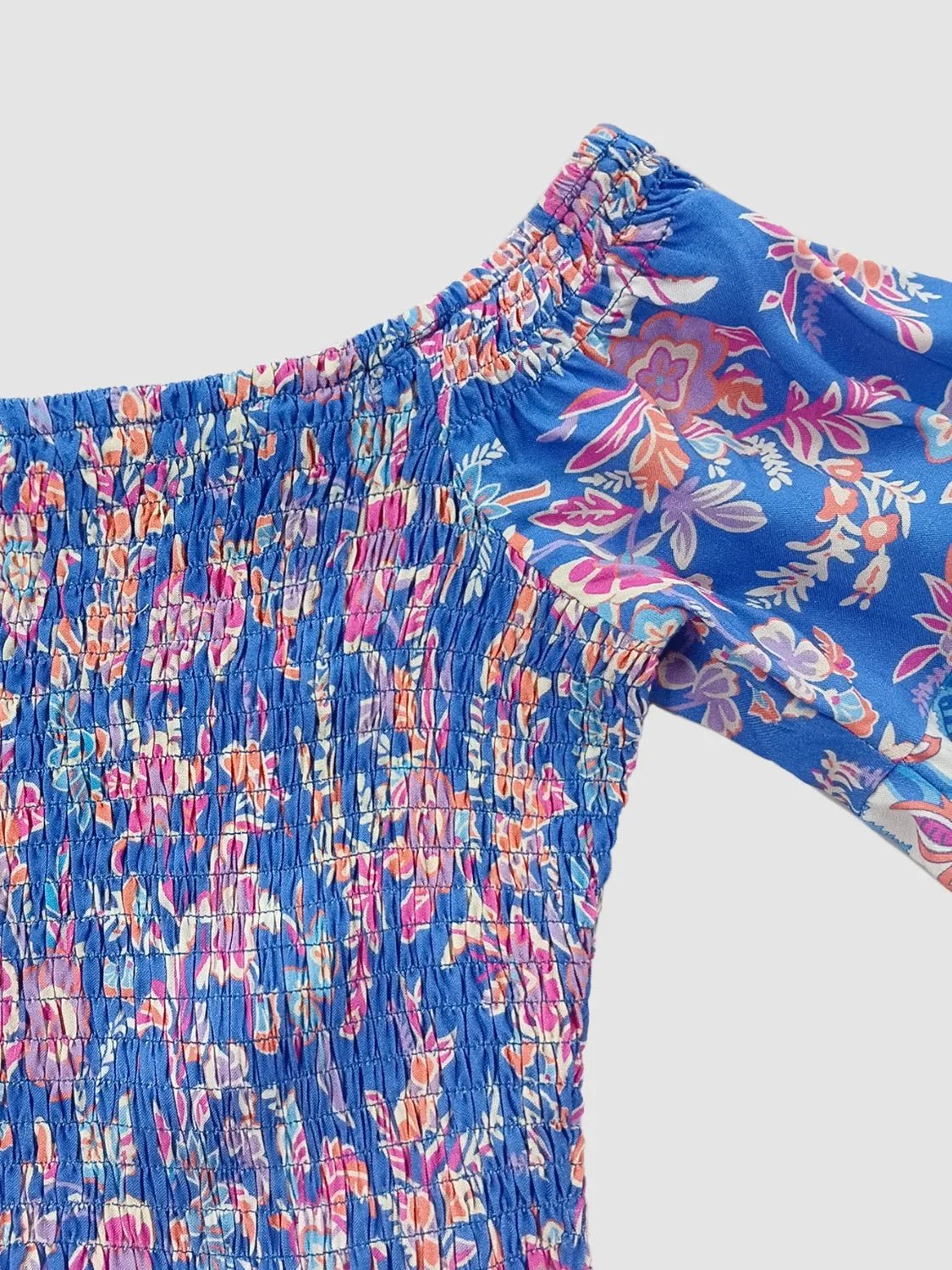 Crowned Energy CO. Blue Purple / S Trendsi OUTFIT SET Smocked Off-Shoulder Printed Top and Skirt Set