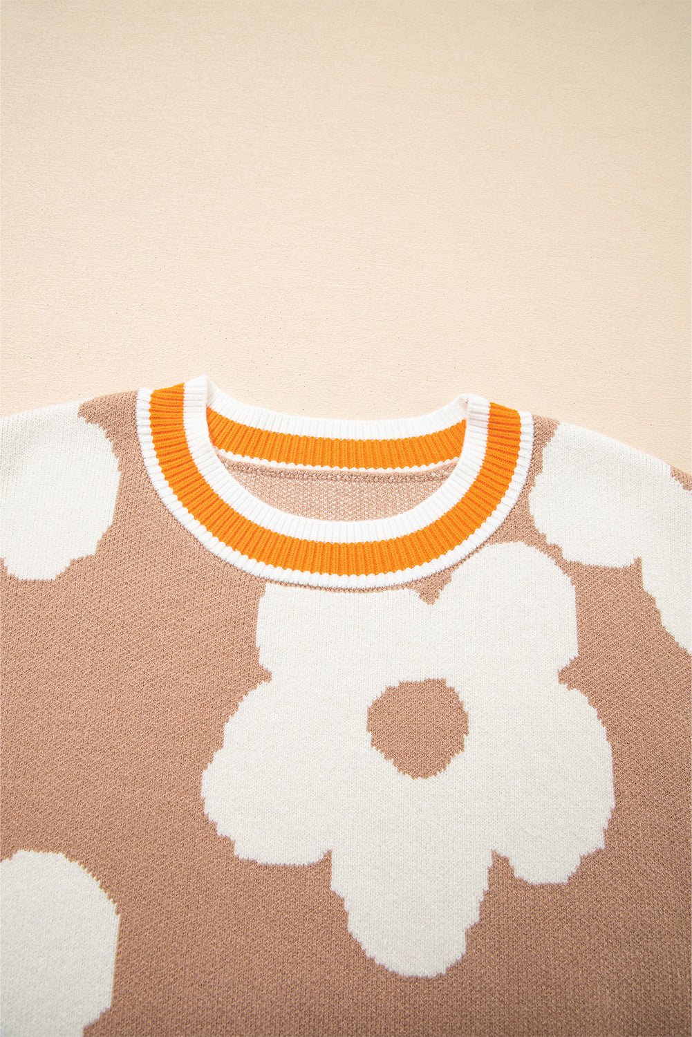 Crowned Energy CO. Smoke Gray / S / 52%Viscose+26%Polyester+22%Polyamide Dear-Lover Dropshipping Sweaters & Cardigans/Sweaters Smoke Gray Big Flower Pattern Contrast Striped Baggy Sweater