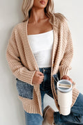 Smoke Gray Open Front Knitted Denim Pocket Patchwork Cardigan - Crowned Energy CO.