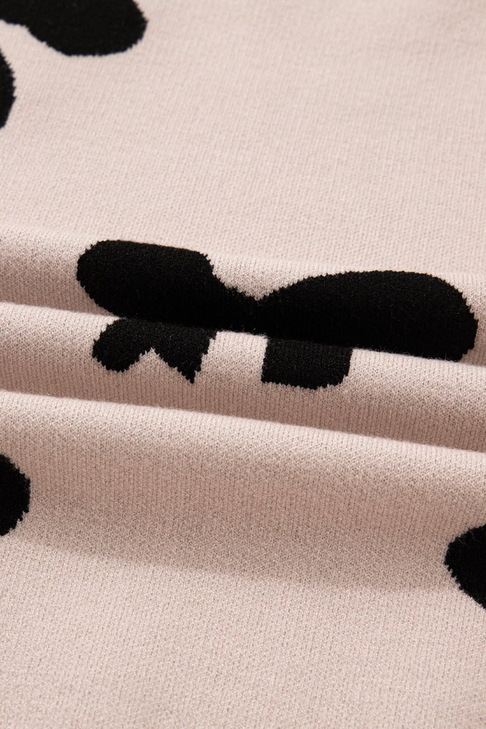 Smoke Gray Pearl Embellished Bow Pattern Loose Sweater - Crowned Energy CO.