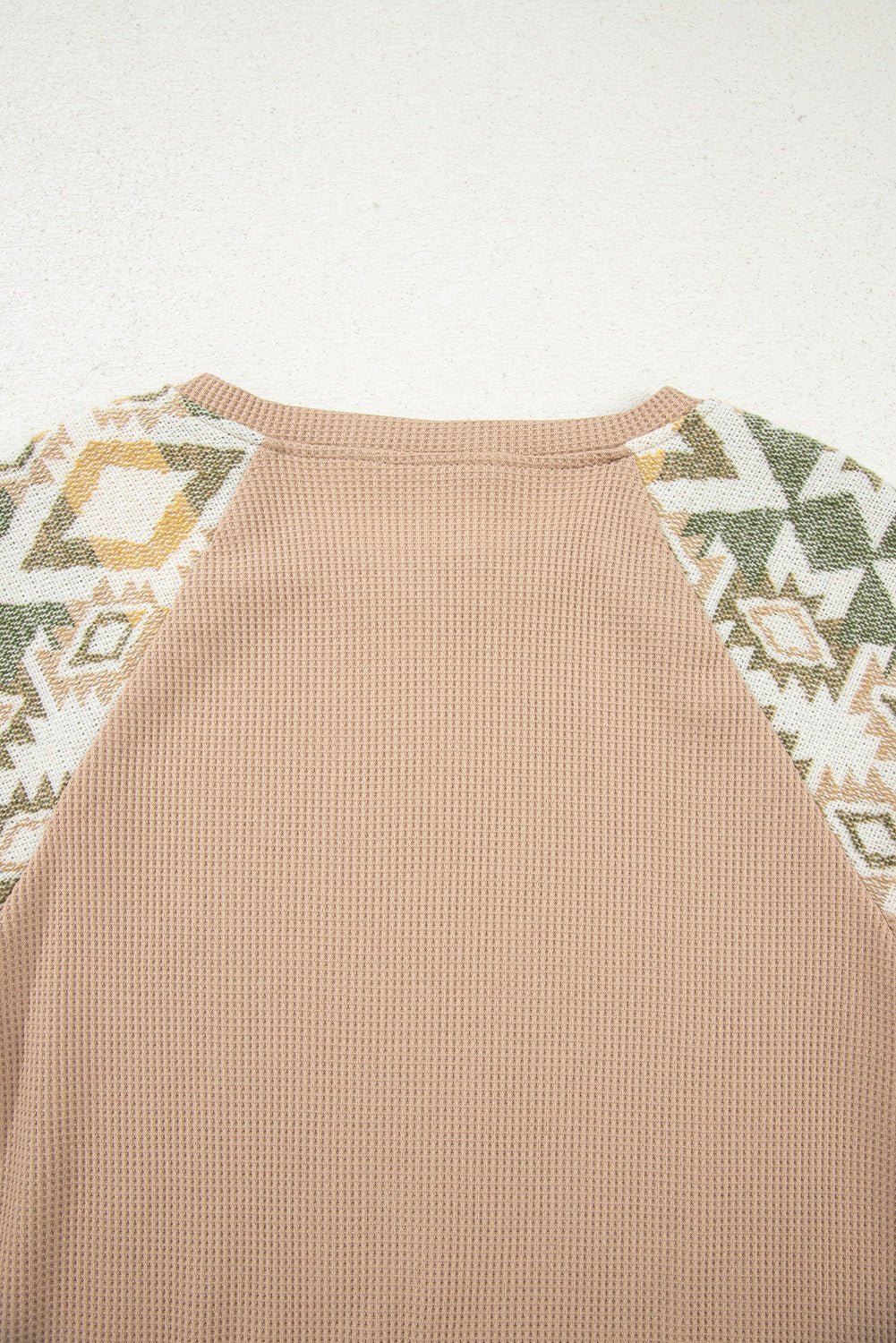Smoke Gray Waffle Aztec Patchwork Raglan Sleeve Knit Top - Crowned Energy CO.