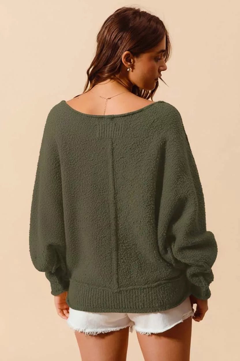 SO ME Loose Fit Exposed Seam Slouchy Boucle Sweater - Crowned Energy CO.
