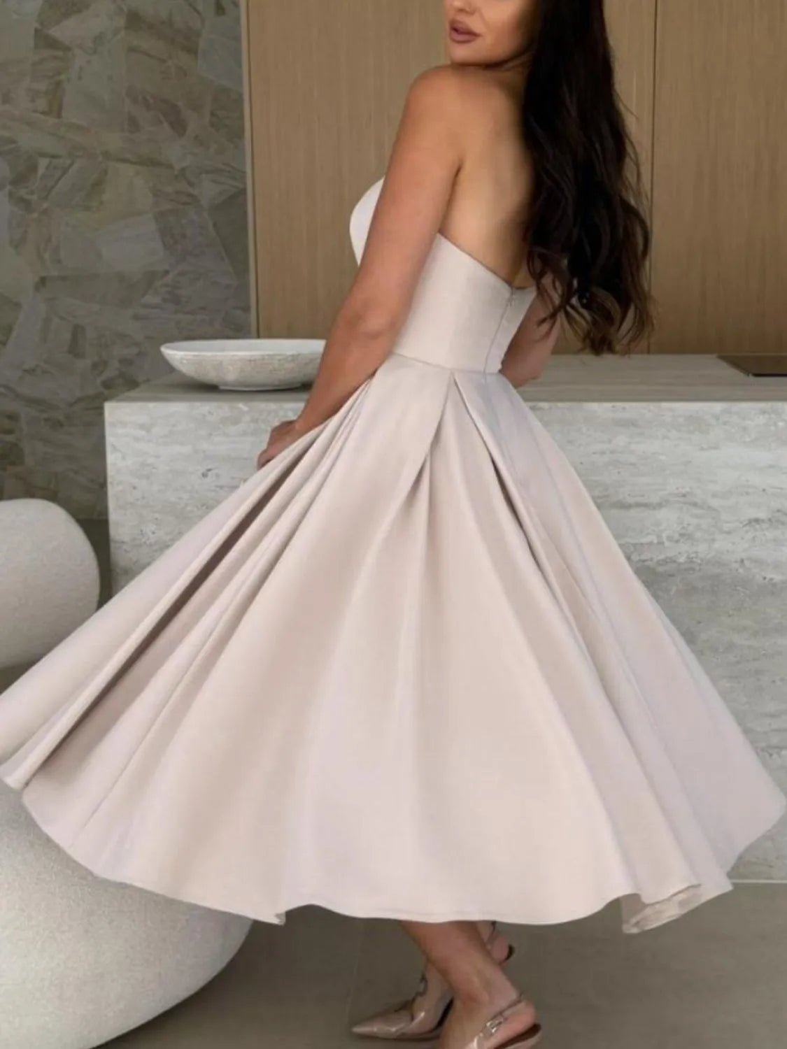 Crowned Energy CO. Hot Pink / S Trendsi Dresses/Midi Dresses Solid Color Tube Midi Dress