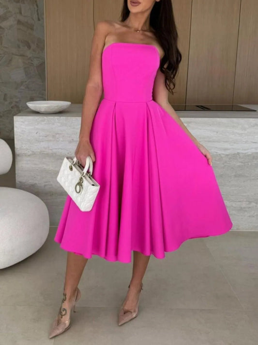Crowned Energy CO. Hot Pink / S Trendsi Dresses/Midi Dresses Solid Color Tube Midi Dress