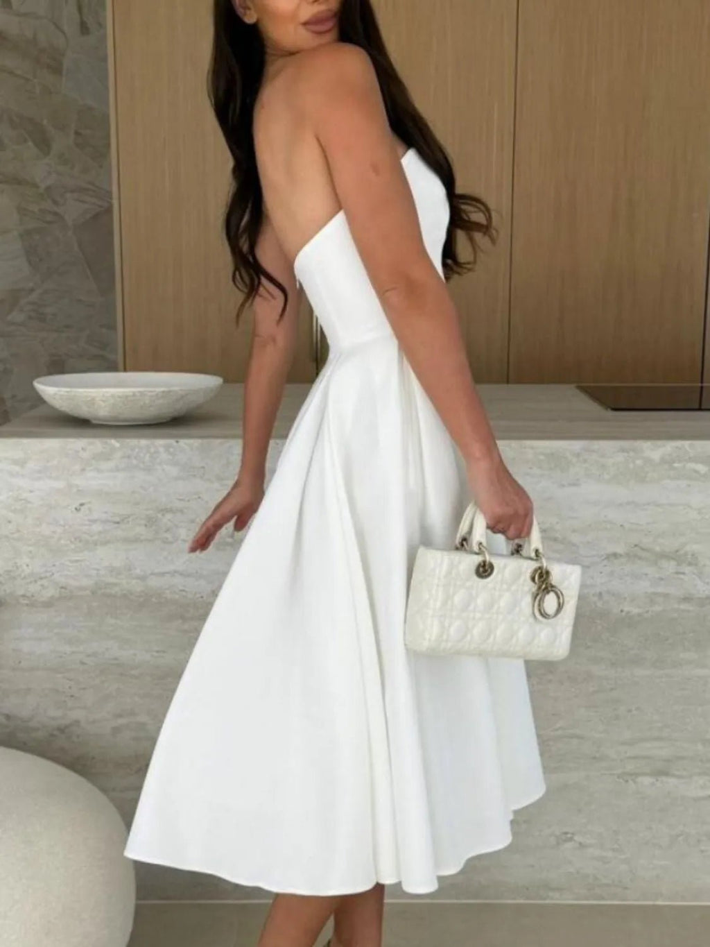 Crowned Energy CO. Hot Pink / S Trendsi Dresses/Midi Dresses Solid Color Tube Midi Dress