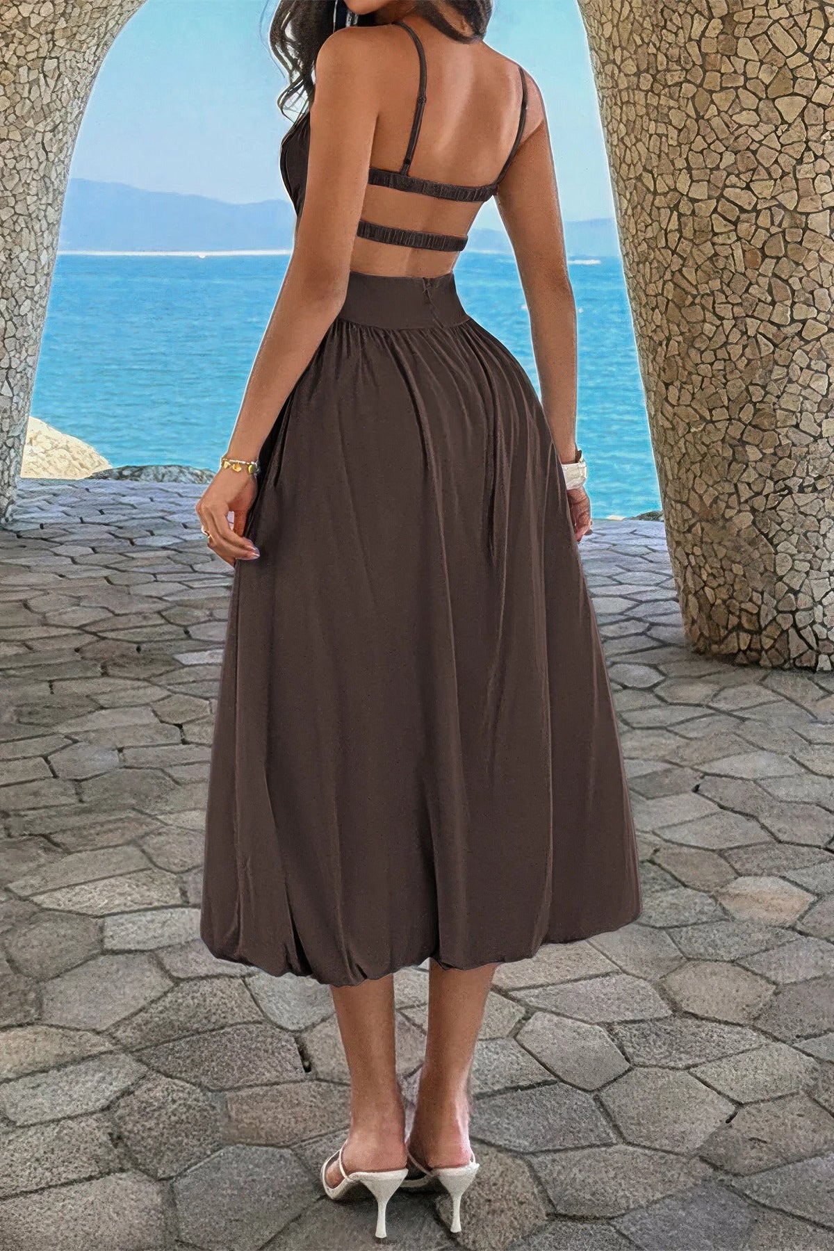 Solid Sleeveless Ruched Bust A Line Dress - Crowned Energy CO.