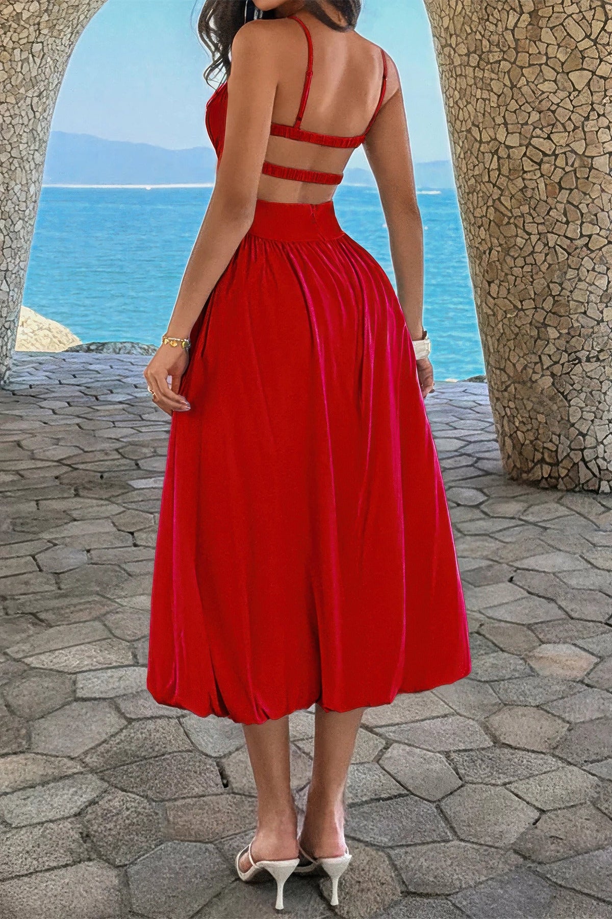 Solid Sleeveless Ruched Bust A Line Dress - Crowned Energy CO.