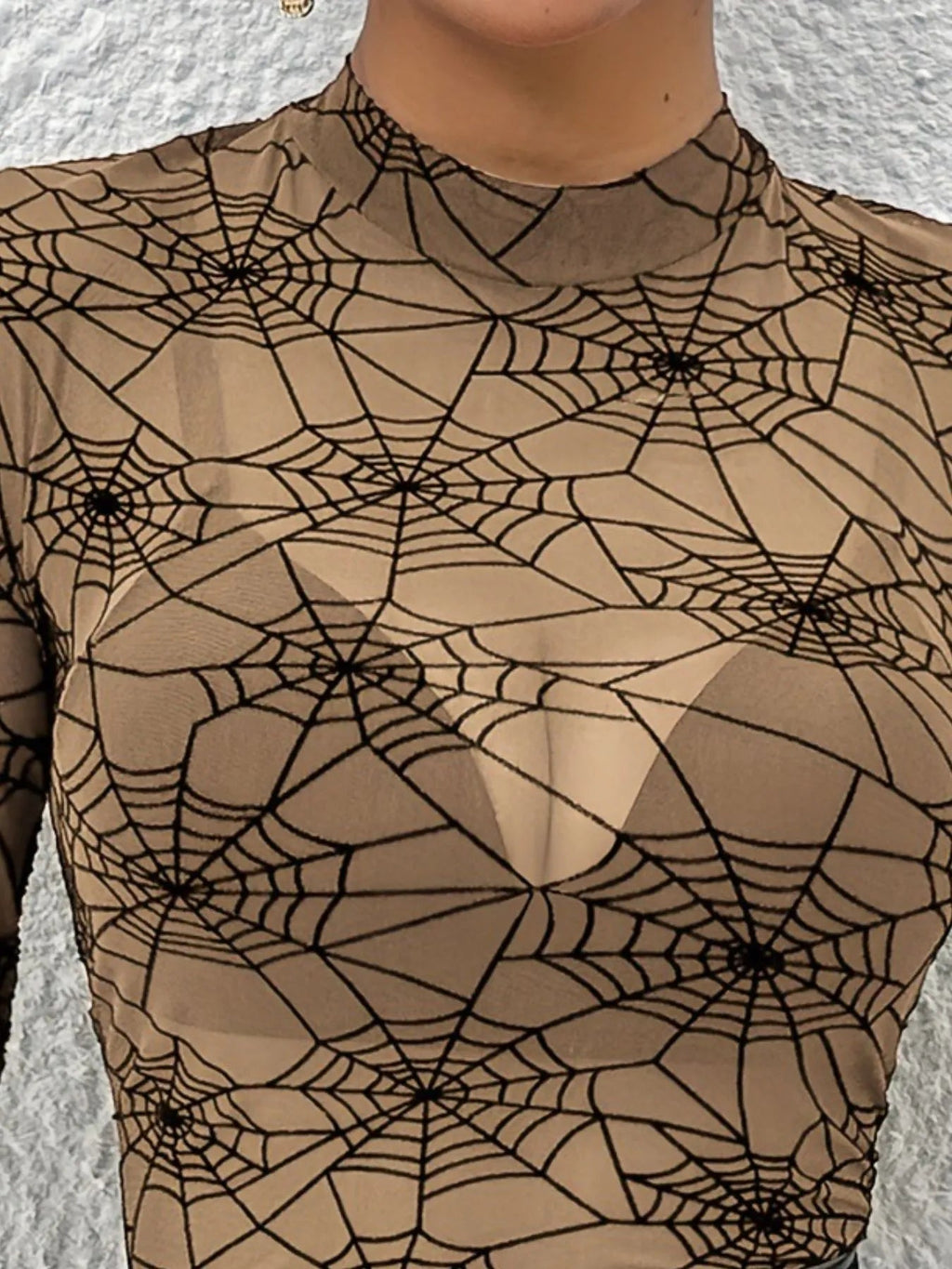 Crowned Energy CO. Burgundy / S Trendsi Tops/Blouses & Shirts Spider Web Print Long Sleeve Blouse