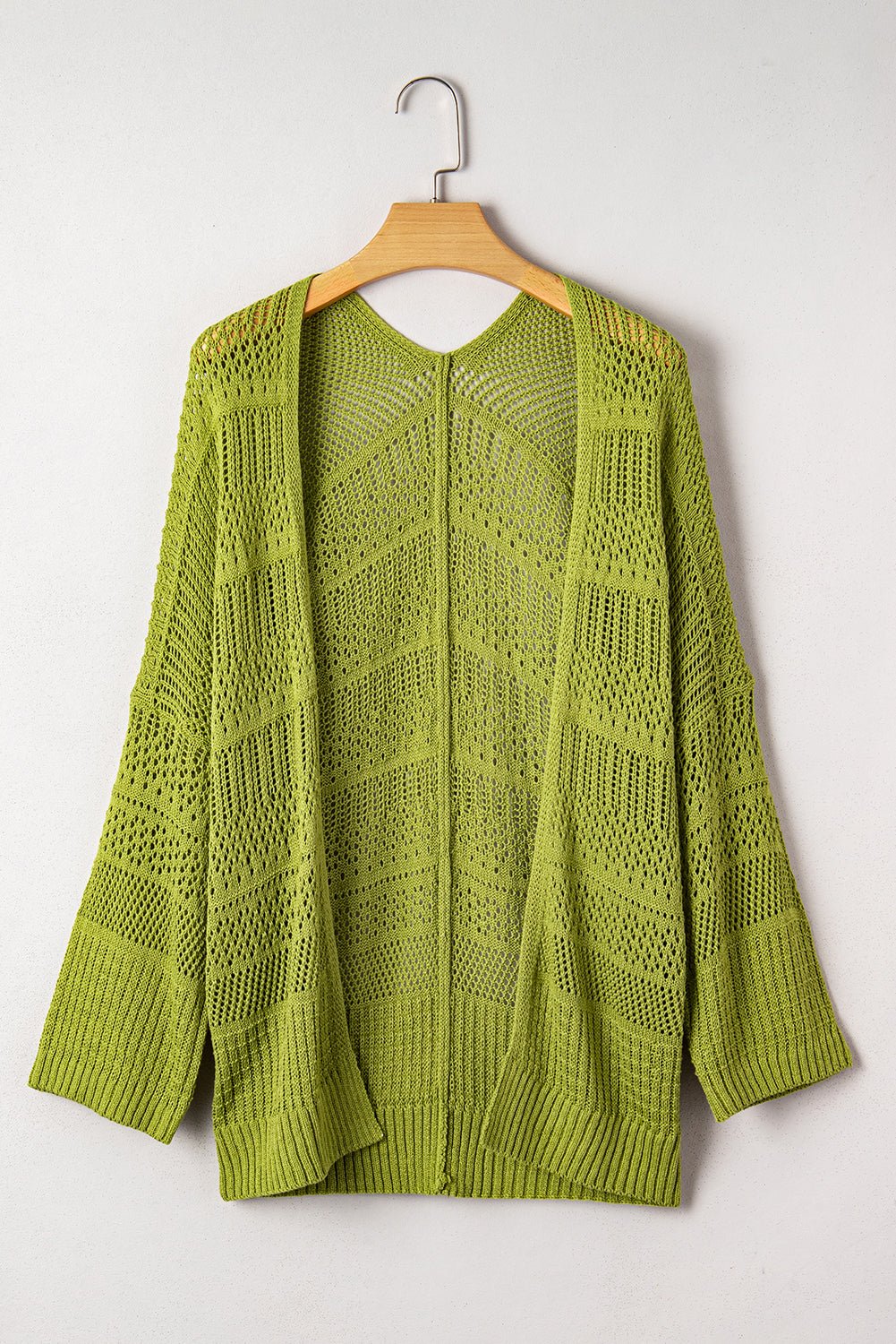 Spinach Green Oversize Crochet Knit Open Cardigan - Crowned Energy CO.