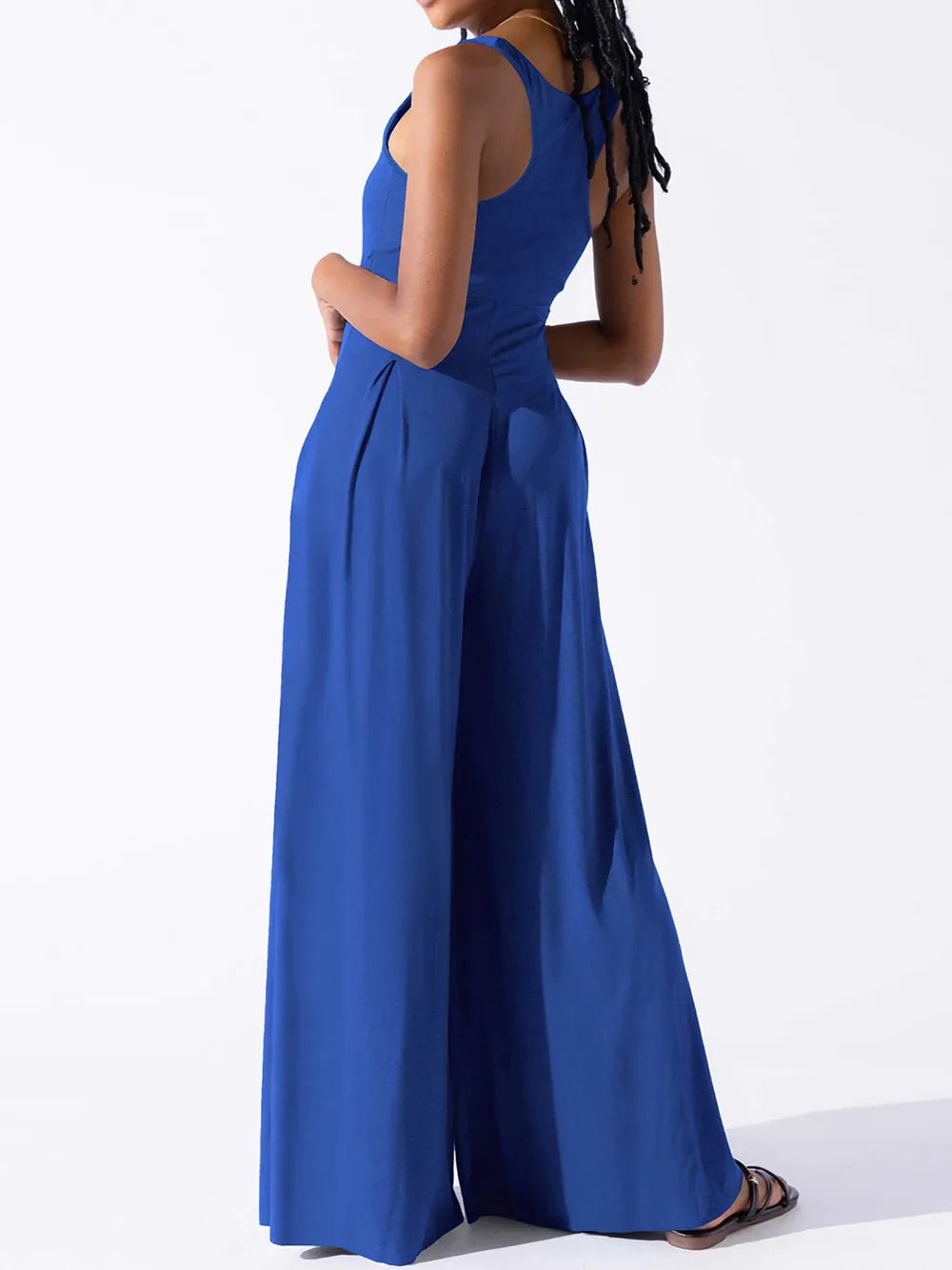 Square Neck Wide Strap Jumpsuit - Crowned Energy CO.