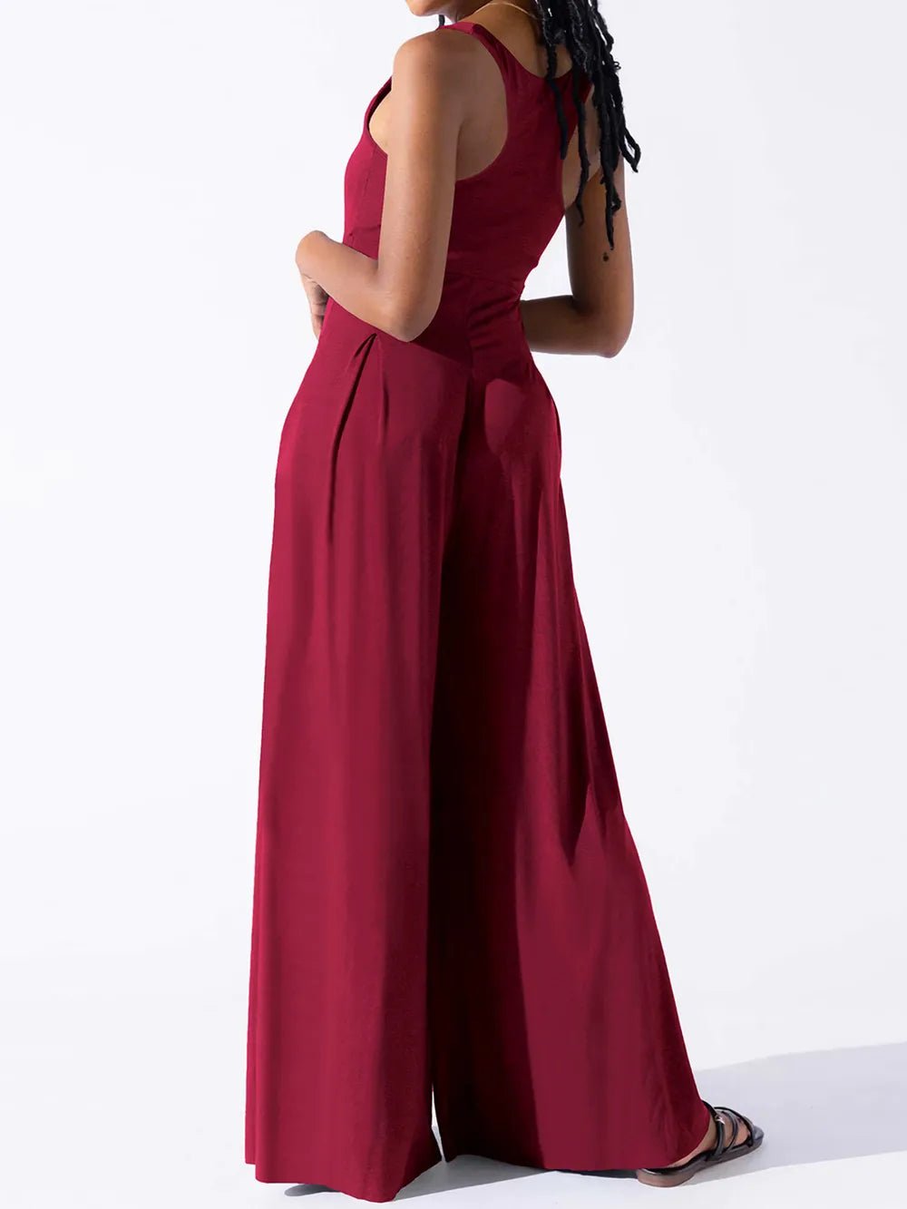 Square Neck Wide Strap Jumpsuit - Crowned Energy CO.